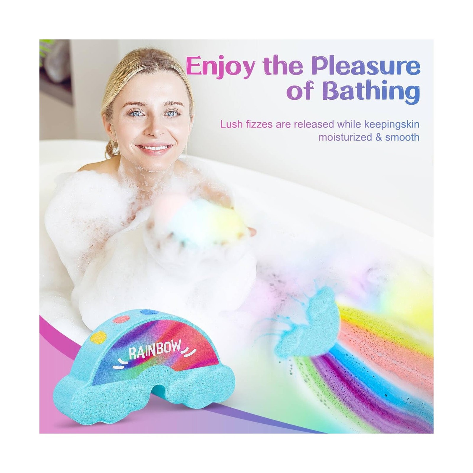 Rainbow Bath Bombs for Kids – 4 Pcs Handmade Natural Kids Bath Bombs, Organic…