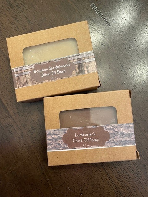 Olive oil soap for Men Lumber Jack + Bourbon Sandlewood/ pamper him 4oz bar