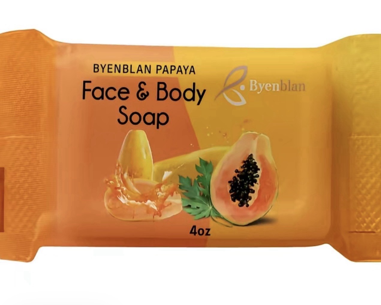 Byenblan Papaya Face & Body Soap Bar, 4 oz Rectangular Orange Scented