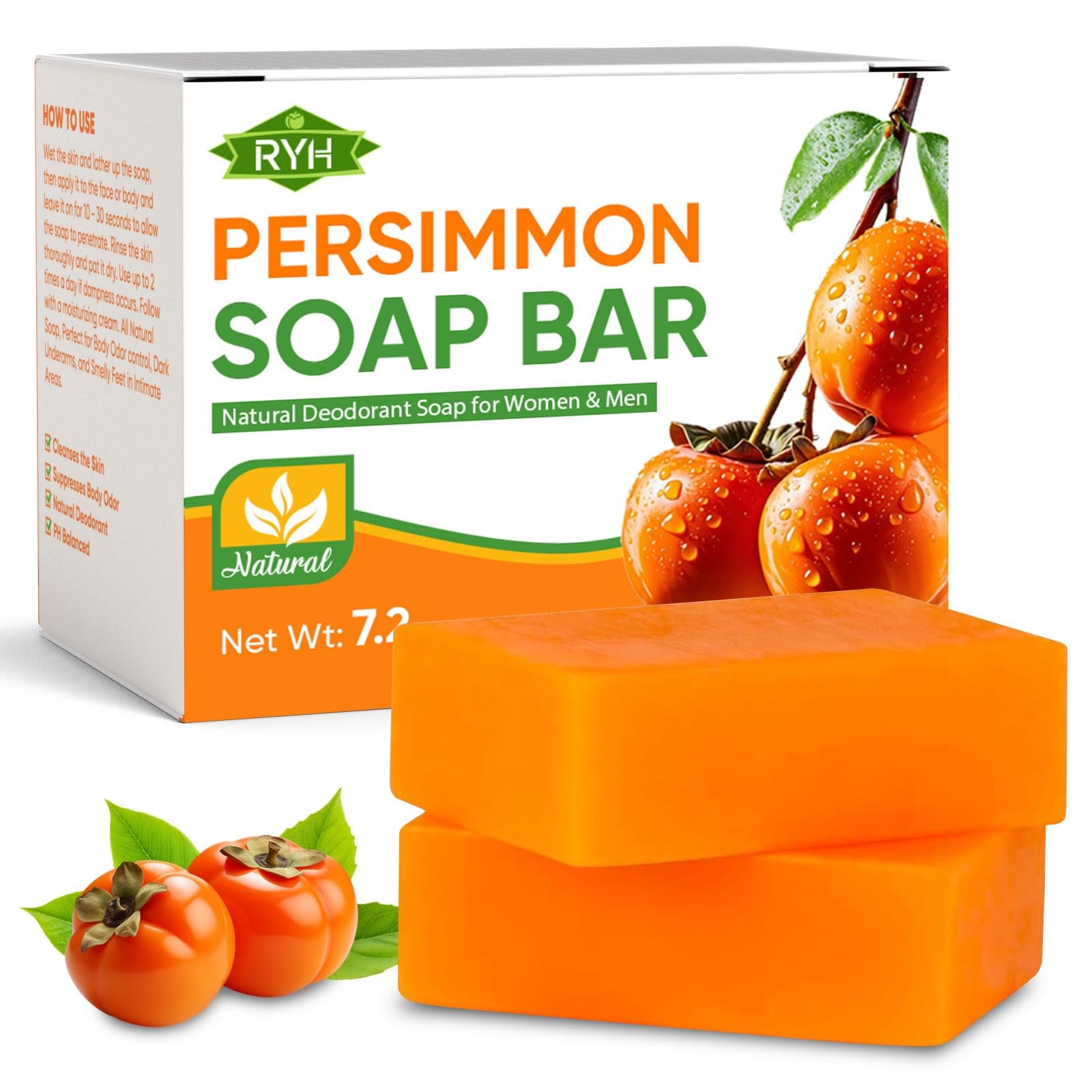 2 PCS Persimmon Soap Bar for Body Odor Control–Deodorizing & Eliminating Body…