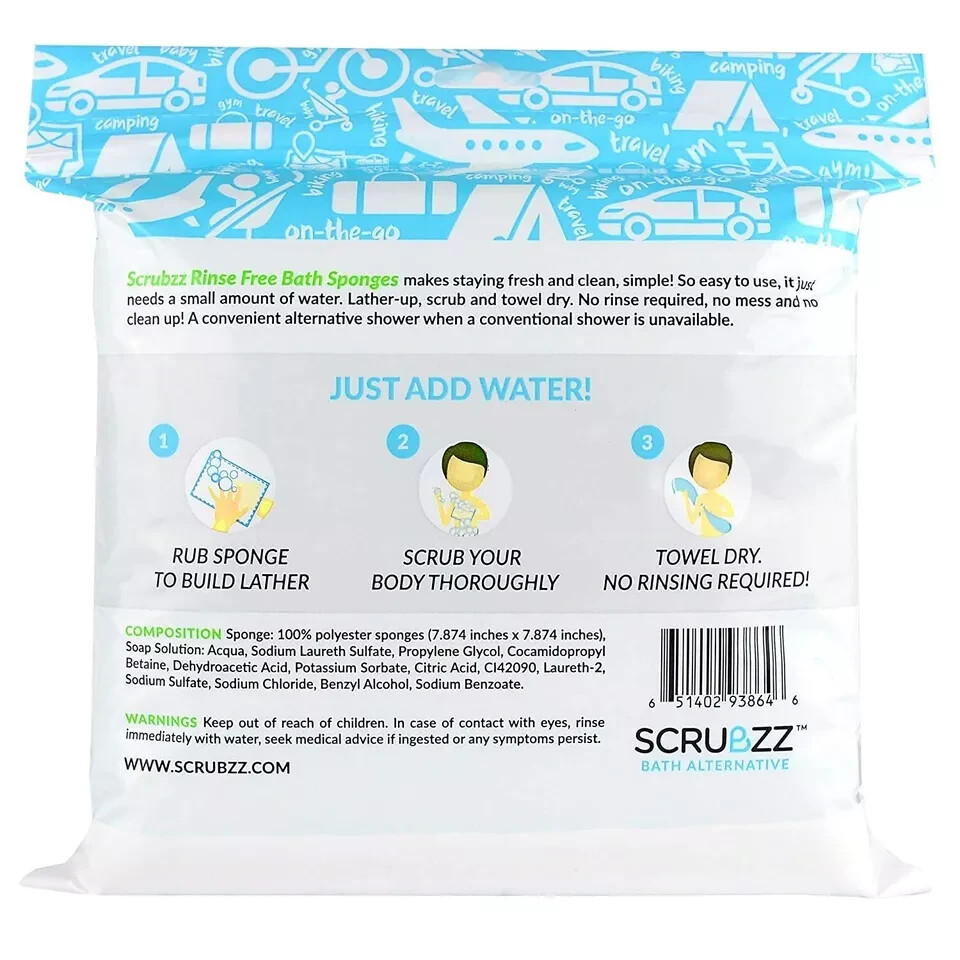 Scrubzz Disposable Rinse Free Bathing Wipes – 25 Pack All-in-1 Single Use Shower