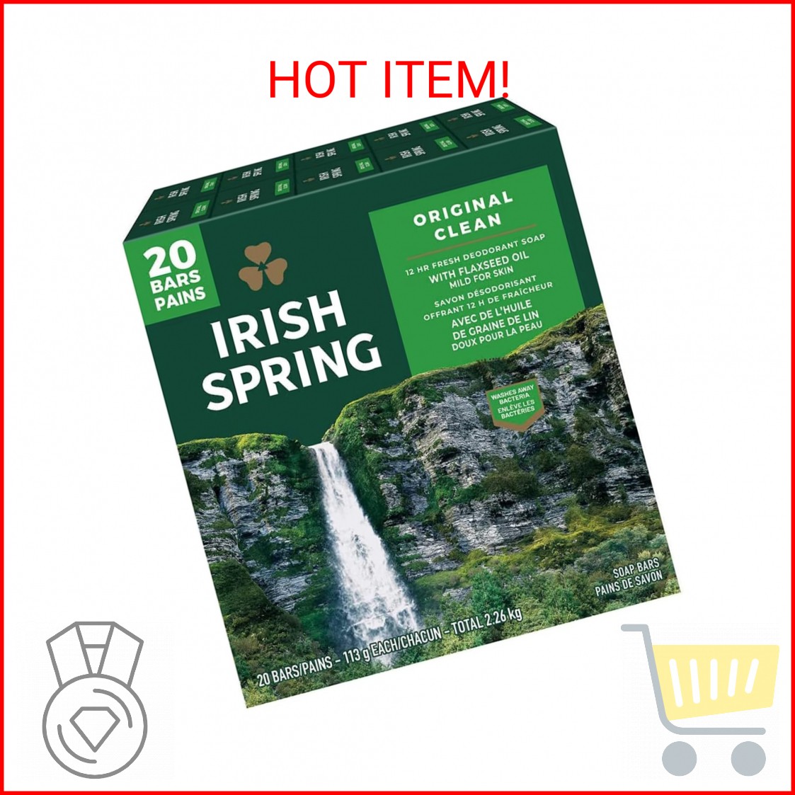 Irish Spring Original Clean Bar Soap for Men, 20 ct.