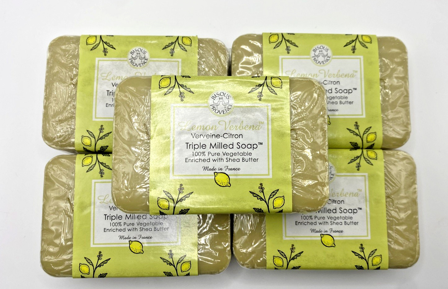 5 X Trader Joe’s Bisous de Provence Lemon Verbena Triple Milled Soap Shea Butter