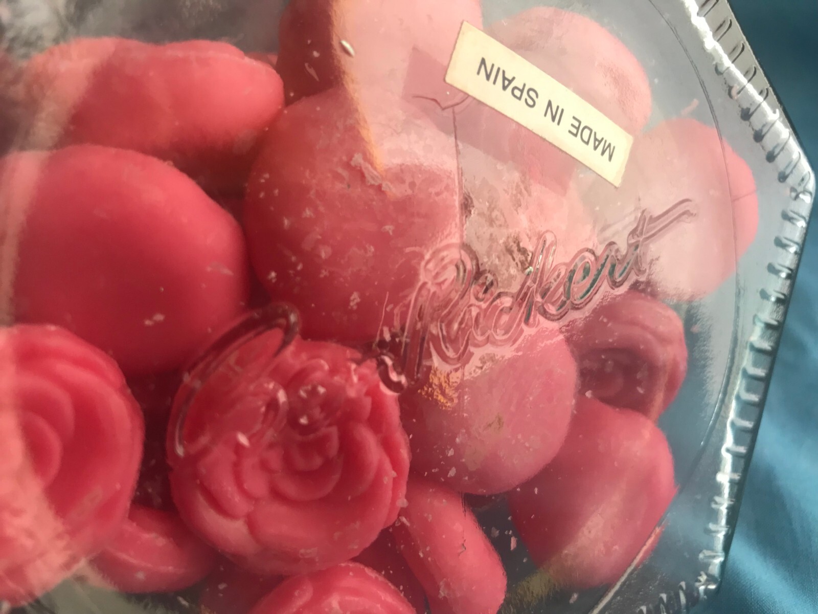 New Vintage Ben Rickert Mini Pink Rose Hand / Bath Soaps in Hexagon Glass Jar