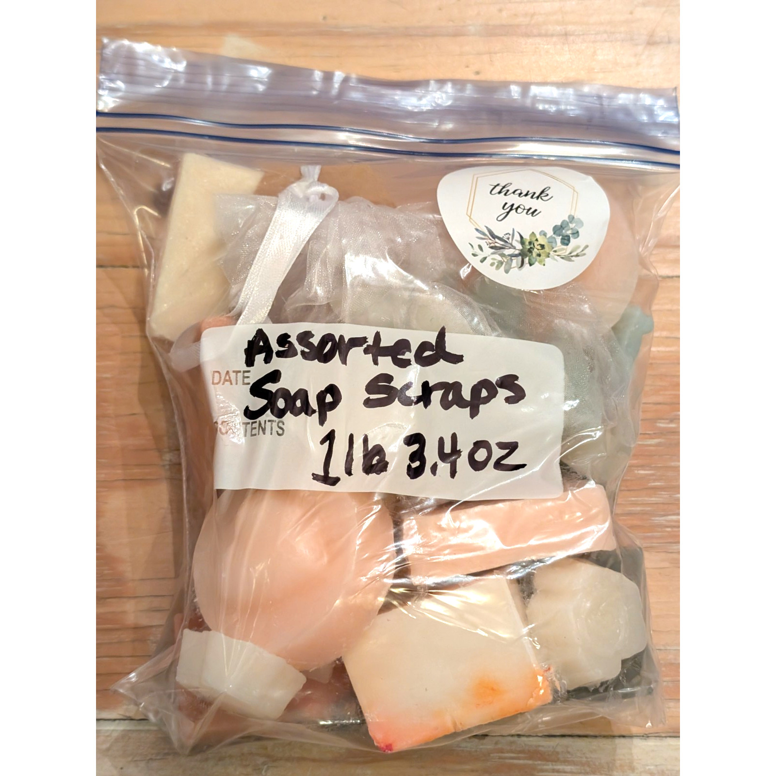 Handmade Assorted Soap Scraps 1 lb. 3.4 oz Bag Goats Milk w/Essential Oils