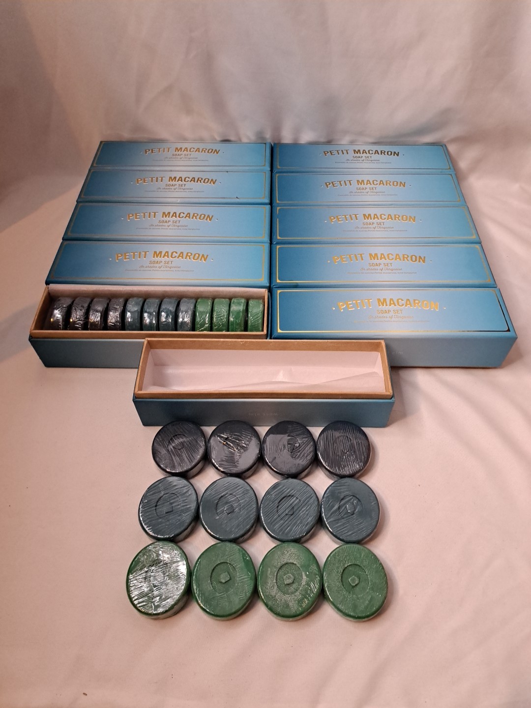 Lot of 11 West Elm Petit Macaron Soap Sets of 12 Shades of Turquoise New