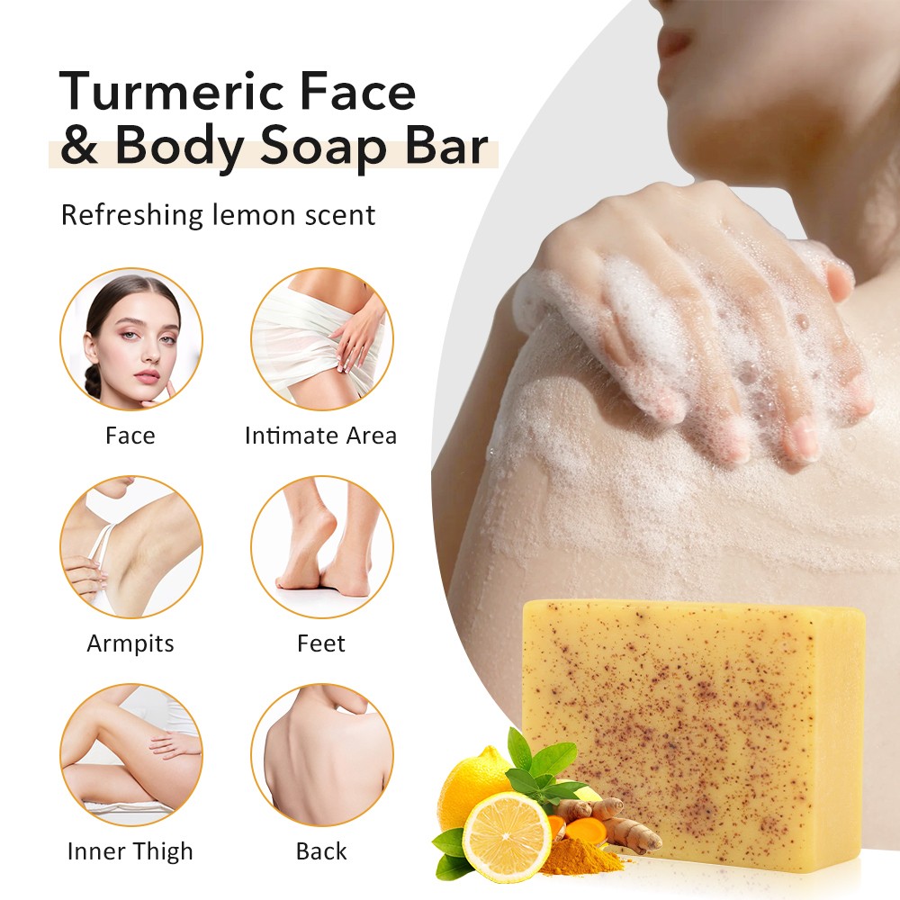1~5PCS Turmeric Lemon Soap Face & Body Dark Spot Whitening Skin Lightening 100g