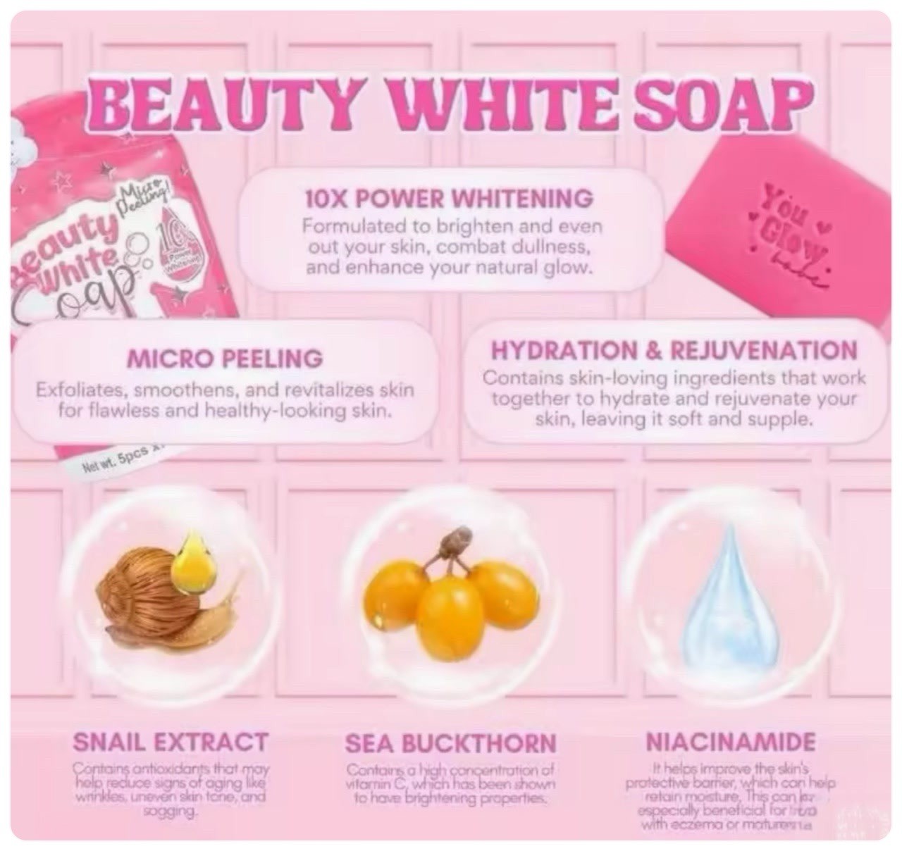 Beauty White Soap by You Glow Babe, 5 Bars x 70g