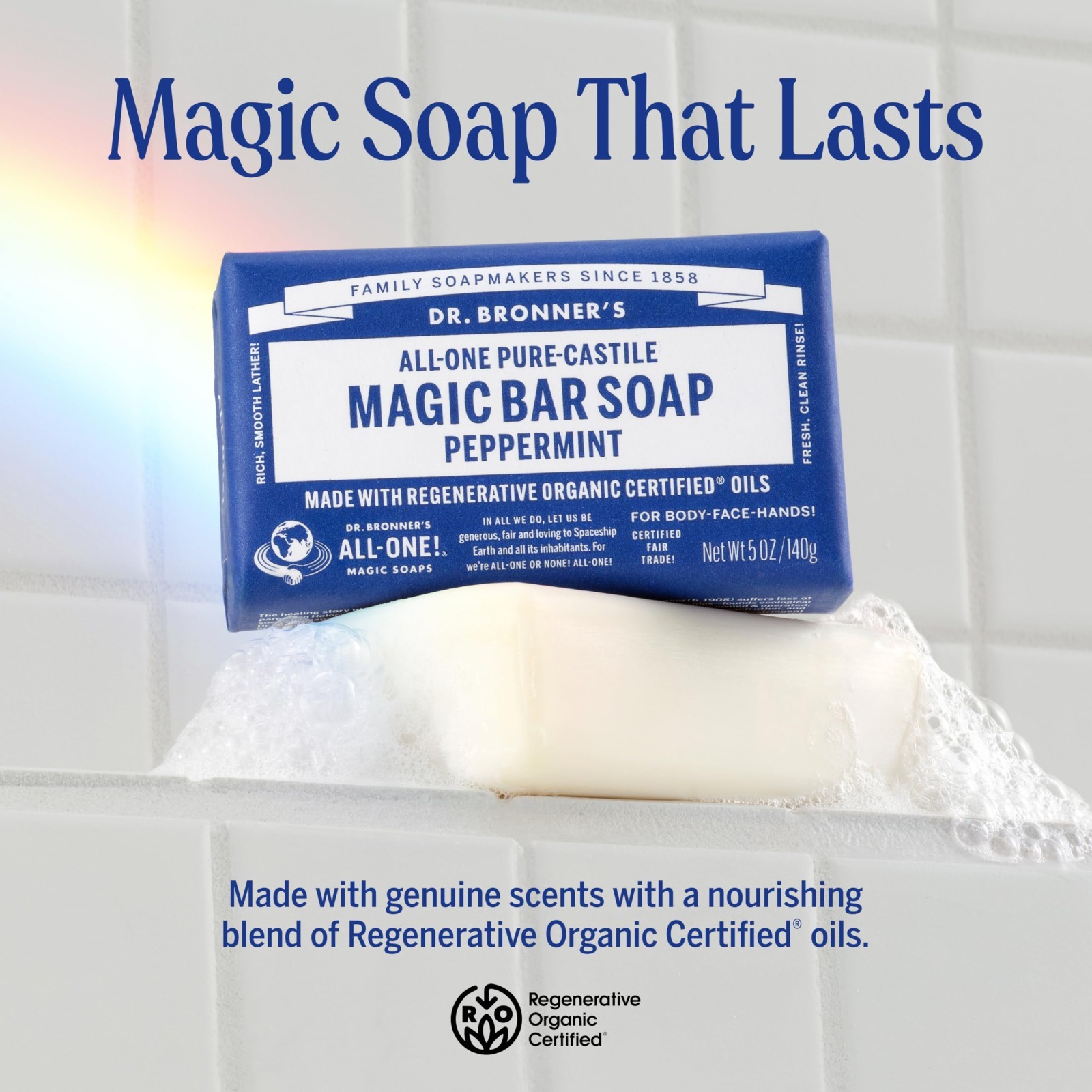 Pure-Castile Magic Soap Bars – Peppermint, 5 oz, 6-Pack – Vegan, Gentle Cleanser