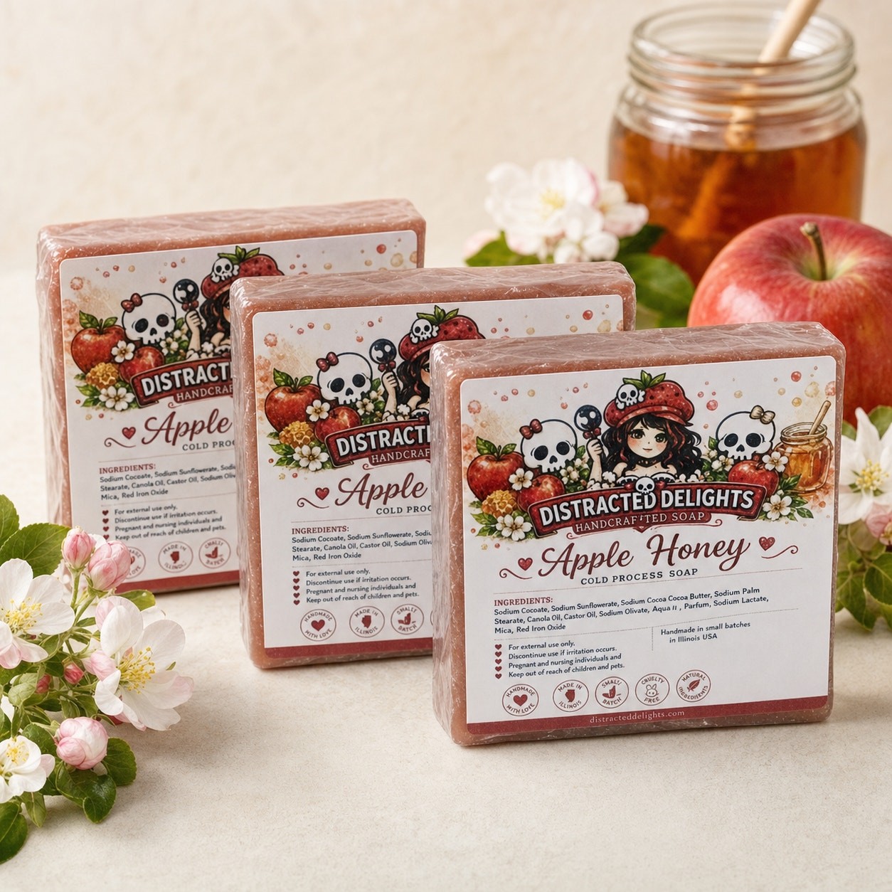 Apple Honey Cold Process Soap – Handmade Artisan Bar, Apple Pear & Honey Scent