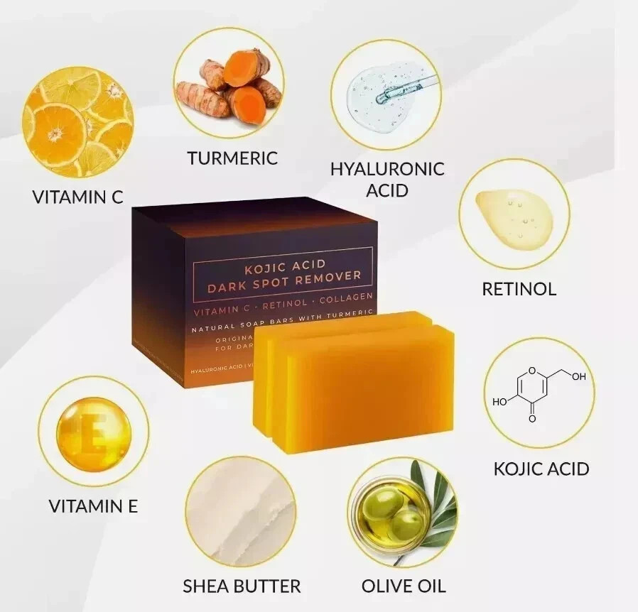 2 PACK Kojic Acid Soap 100g Dark Spot Remover with Vitamin C, Retinol, Collagen