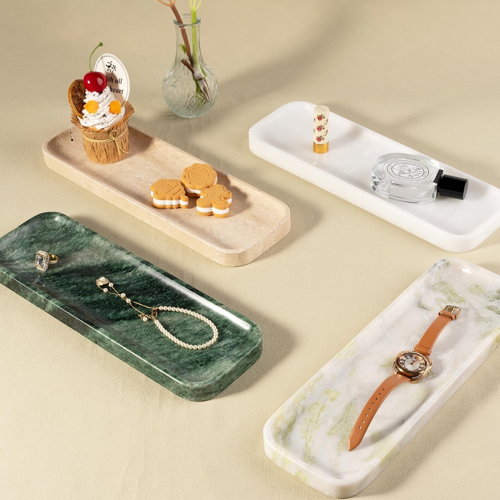 Koville Marble Tray, 12″x4″ Marble Vanity Tray for Bathroom Kitchen Counterto…