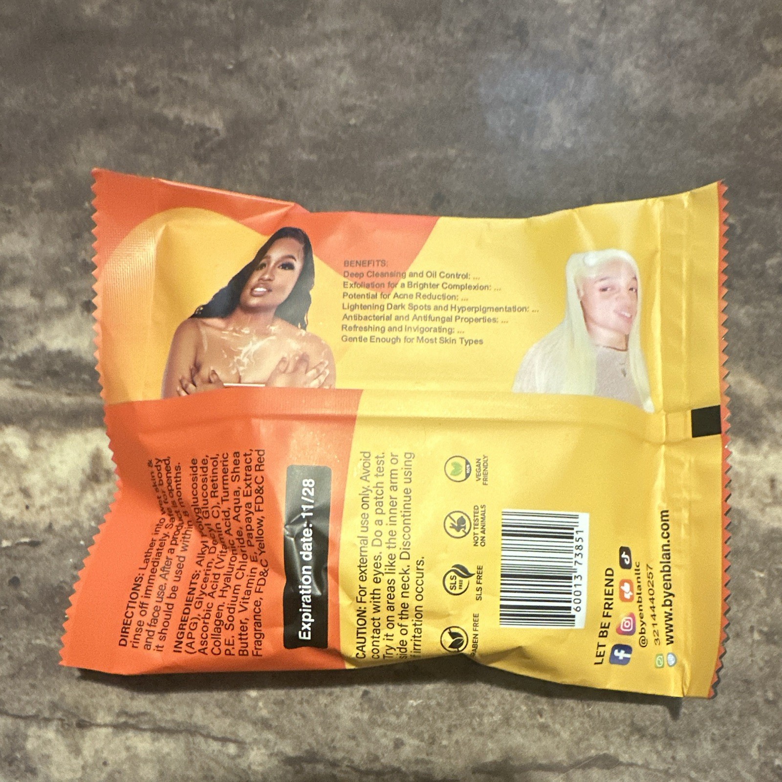 Byenblan Papaya Face & Body Soap Bar w/ Turmeric & Vitamin C, 7 oz