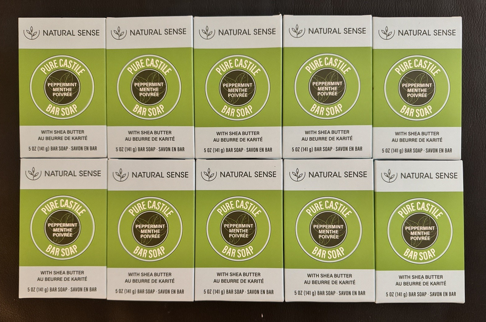 Lot 10 Pure Castile Soap Bars, Peppermint w/ Shea Butter, Olive & Coconut Oils