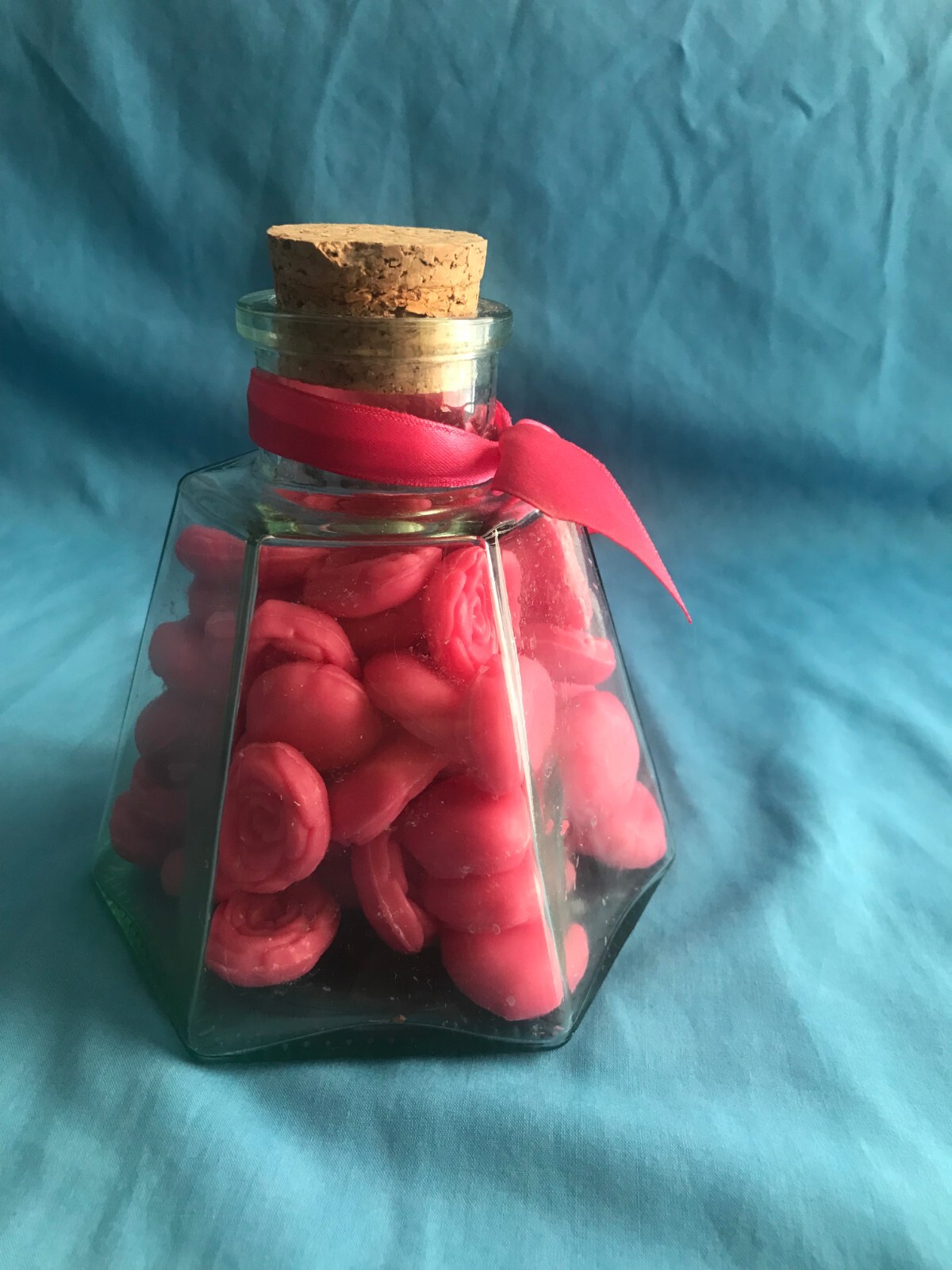 New Vintage Ben Rickert Mini Pink Rose Hand / Bath Soaps in Hexagon Glass Jar