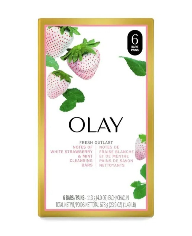 NEW! OLAY (6-BARS) 4 Oz. ●COOLING WHITE STRAWBERRY/MINT● Scented Fresh Outlast.