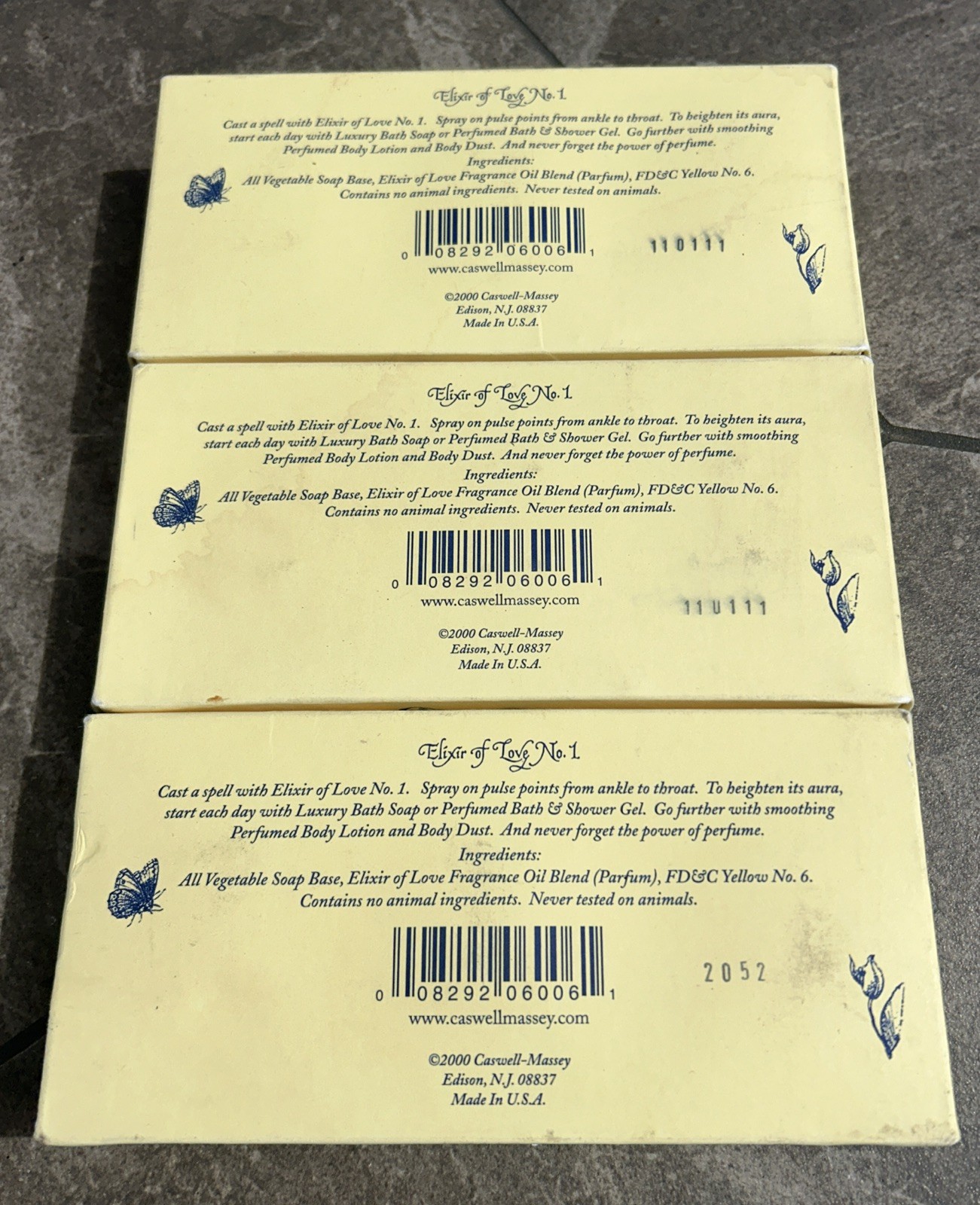 Caswell Massey Elixir Of Love No.1 Luxury Bath Soap 3 Boxes 9 BARS Total