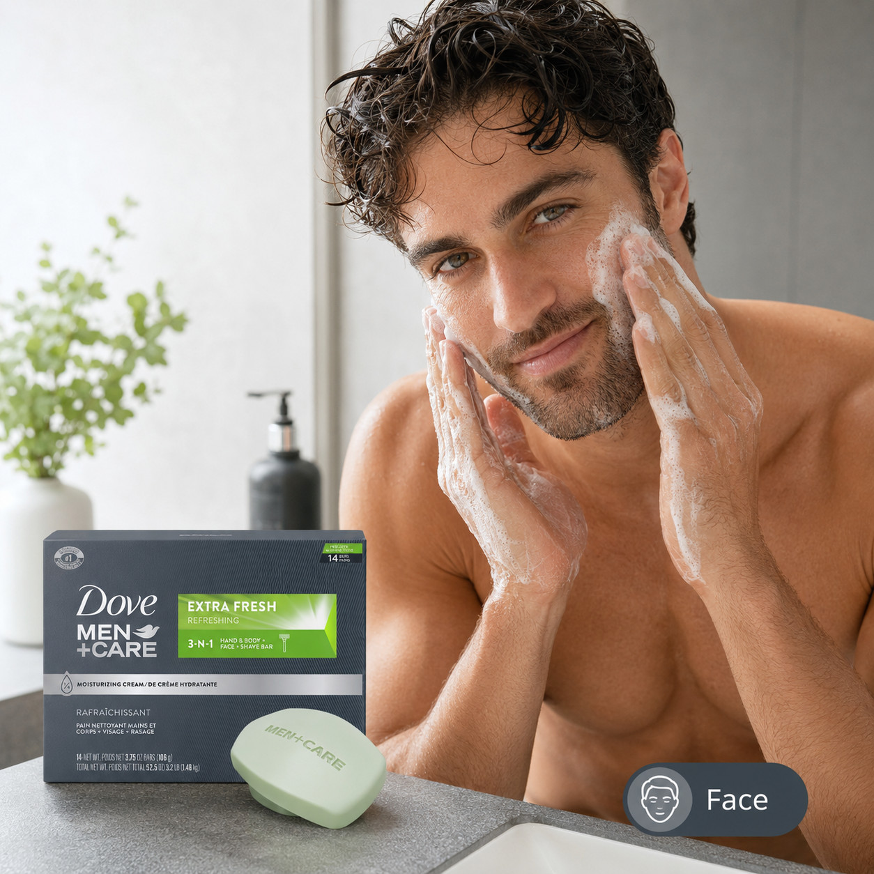 Dove Men+Care Extra Fresh 3-in-1 Body Face Shave Bar Soap 14 Pack 3.75 oz