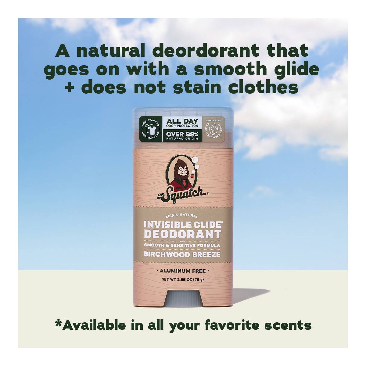 DR. SQUATCH Men’s Invisible Glide Deodorant – Natural Birchwood Breeze – 2.65oz