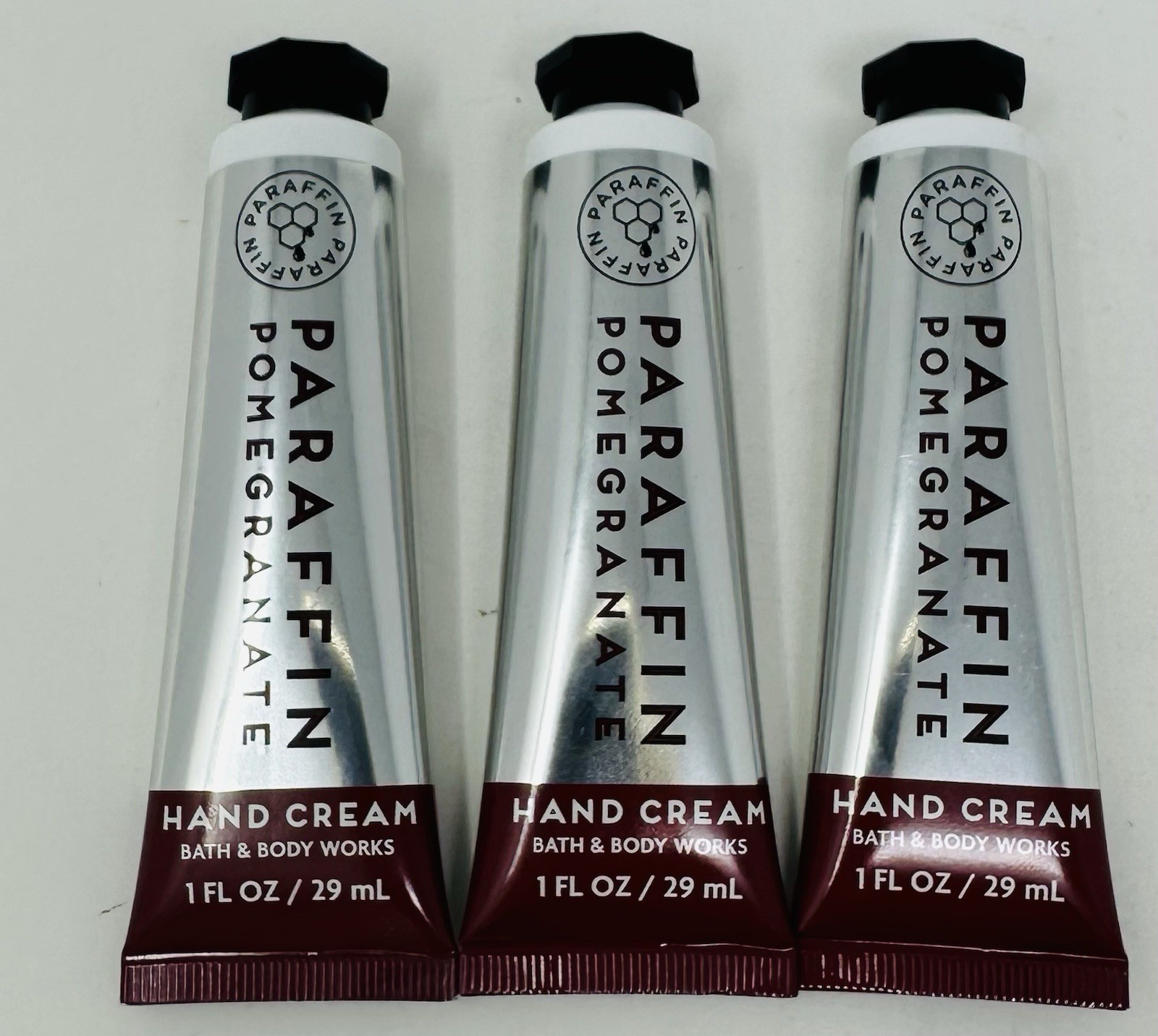 3 PARAFFIN POMEGRANATE BATH & BODY WORKS HAND CREAM LOTION TRAVEL SIZE 1 OZ