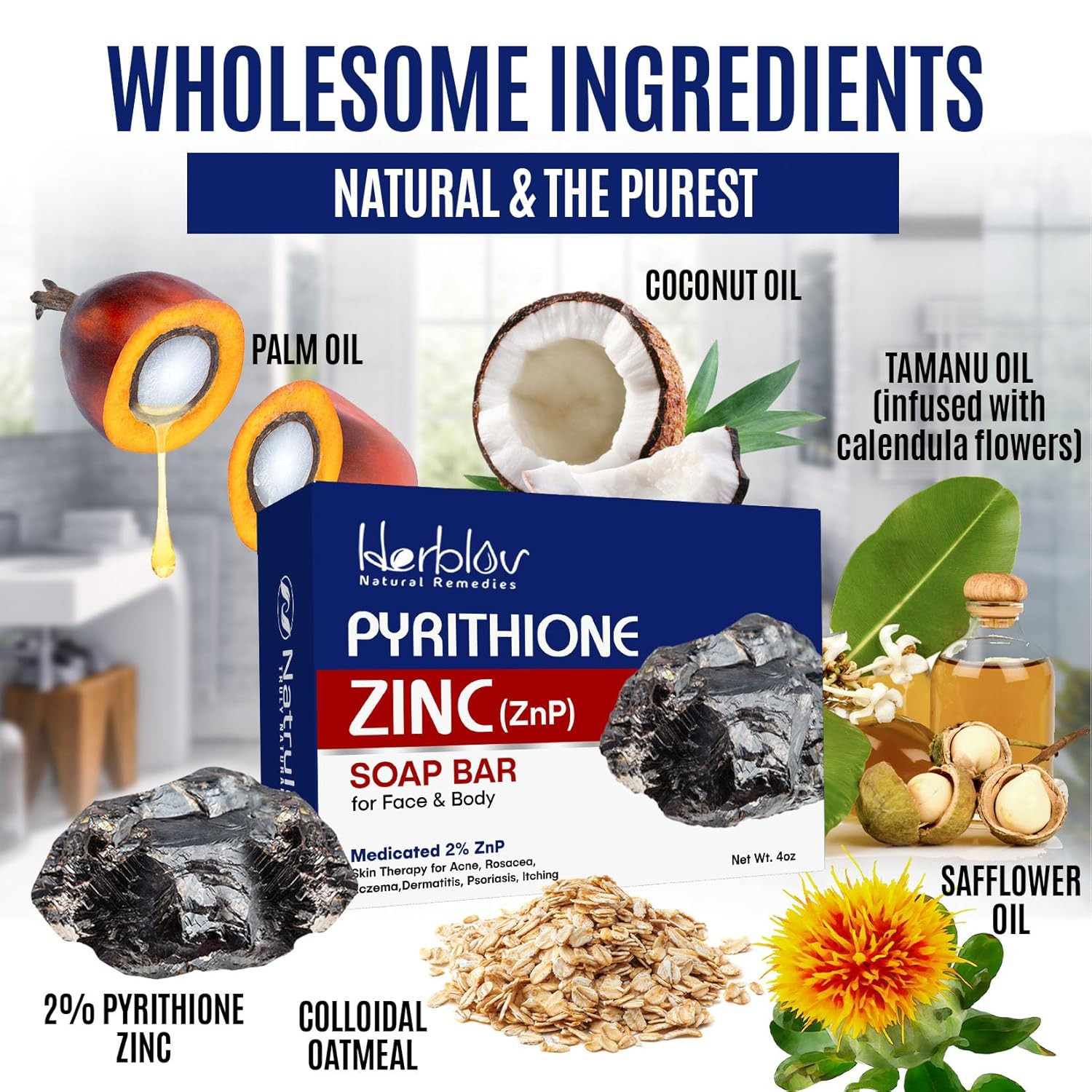 Pyrithione Zinc Soap Bar for Face & Body, 4Oz | 2% Znp Bar Soap Skin Therapy Cle