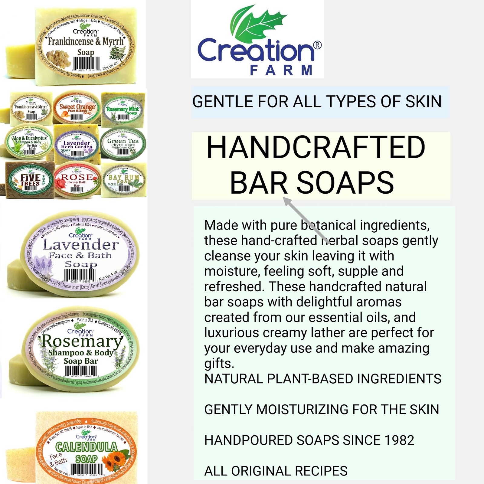 Creation Farm Peppermint & Tea Tree Oil Original Hand Made Soap 2-Bar Pack Co…