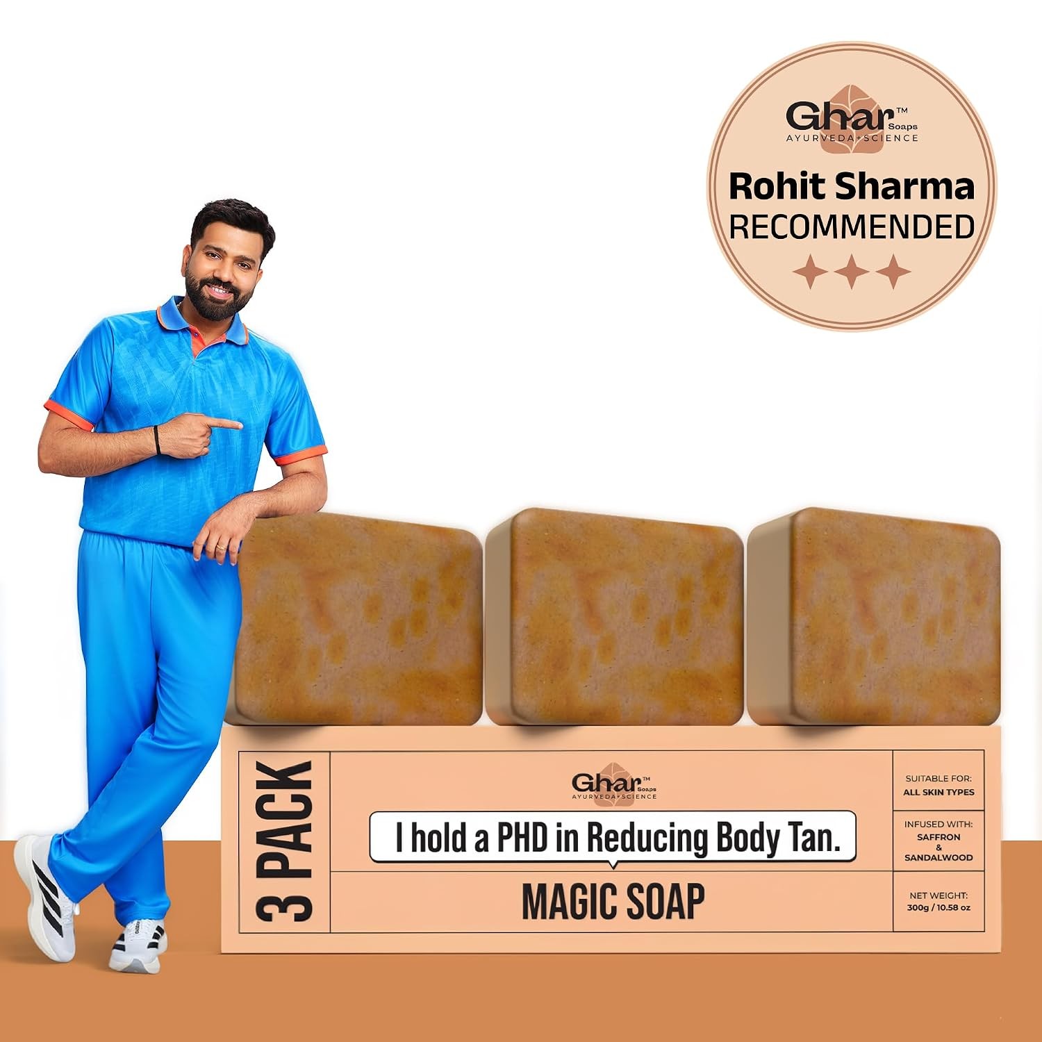 Ghar Soaps Sandalwood & Saffron Bath Soap Handmade 100g Each Pack Of 3