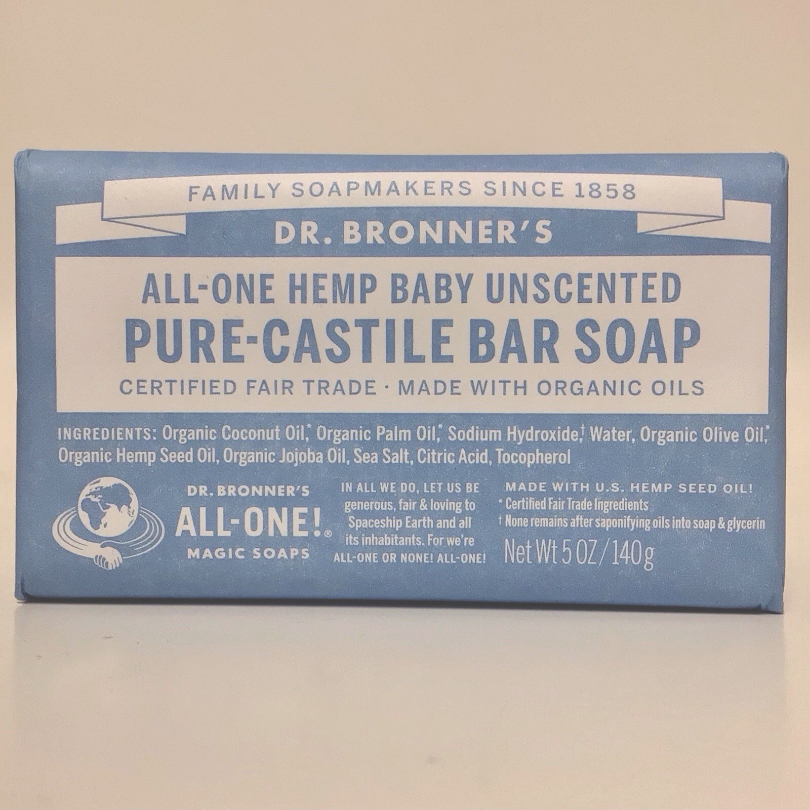 Dr. Bronners Bar Soap Baby Unscented Sensitive Skin Pure Castile 12-Pack 5oz Bar