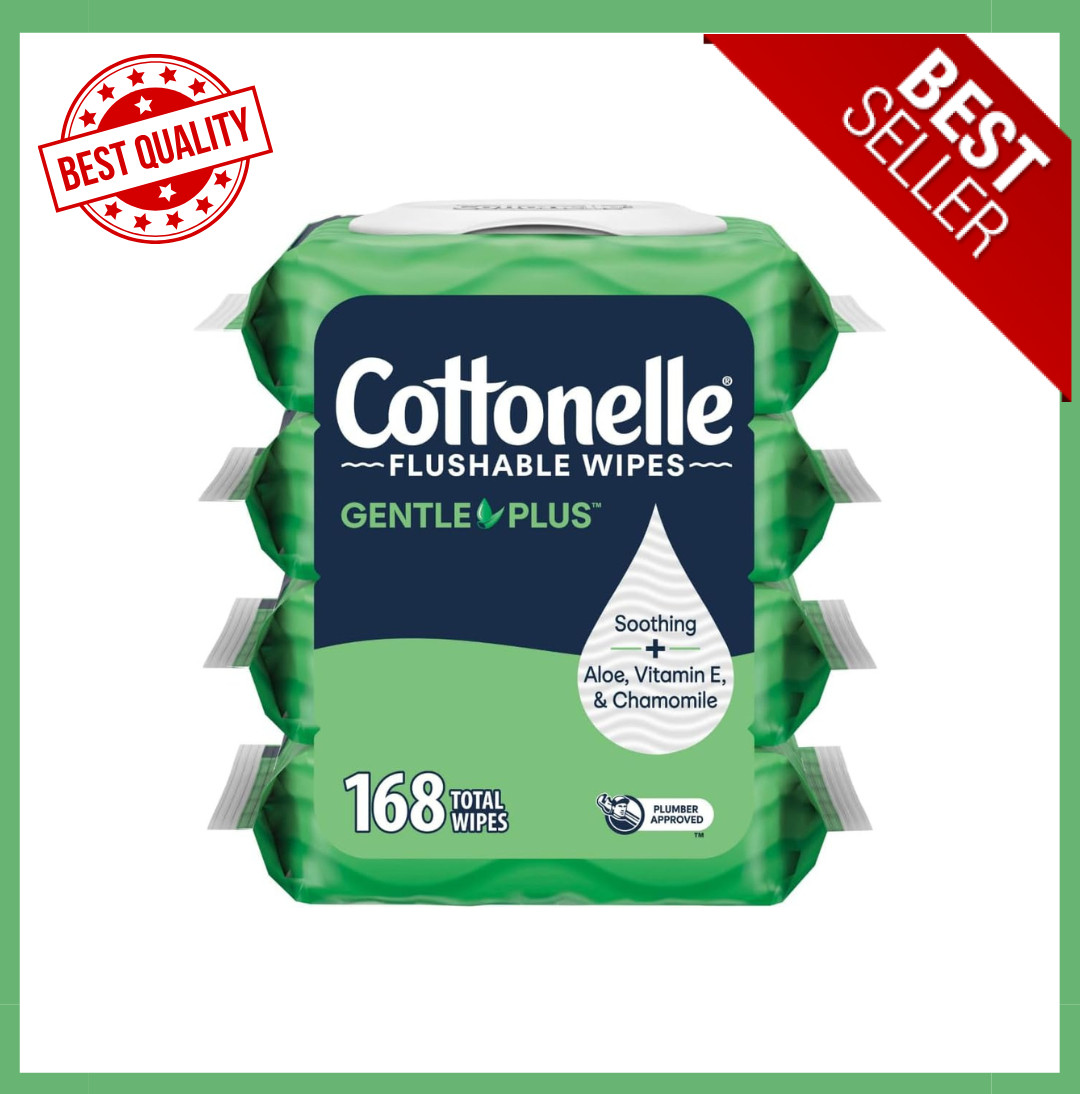 Cottonelle GentlePlus Flushable Wet Wipes, 4 Flip-Top Packs 168 Total Flushable.