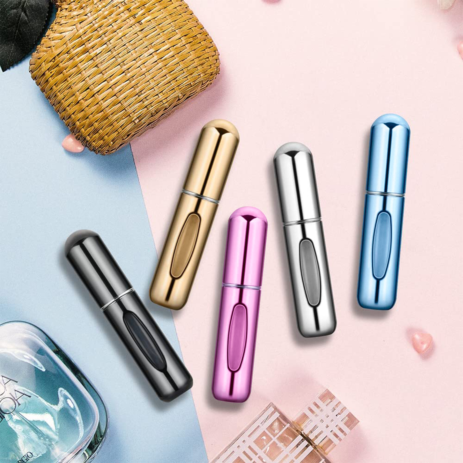 5PCS 5ml 8ml Perfume Bottle Portable Refillable Atomizer Pump Spray Empty Glass
