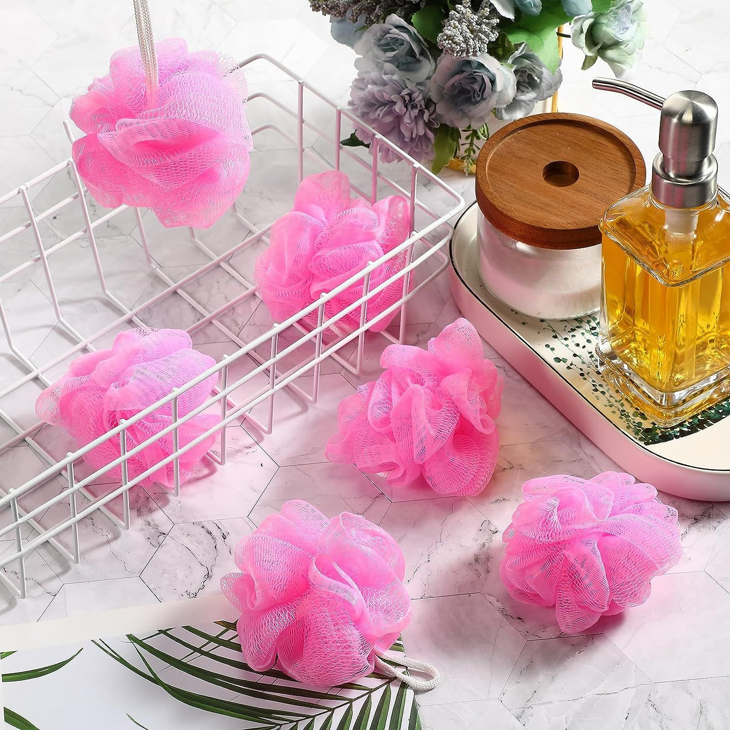 Suttmin 50 Pcs Bath Sponge Shower Loofahs Bulk or Pink