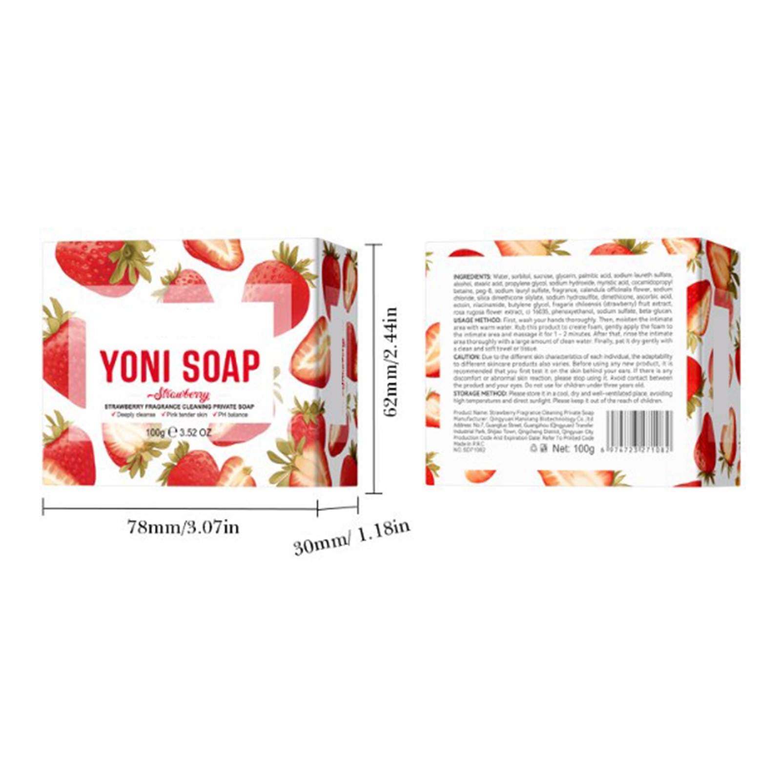 Women Strawberry-Scented For Private Personal Care Soap With Foaming Net 100g