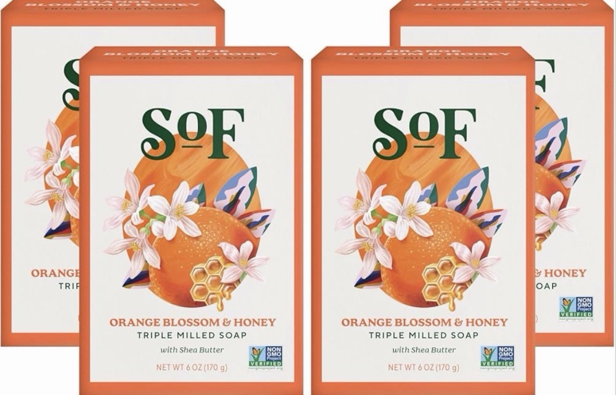 SoF Orange Blossom & Honey Triple Milled Bar Soap with Shea Butter Pack of 4
