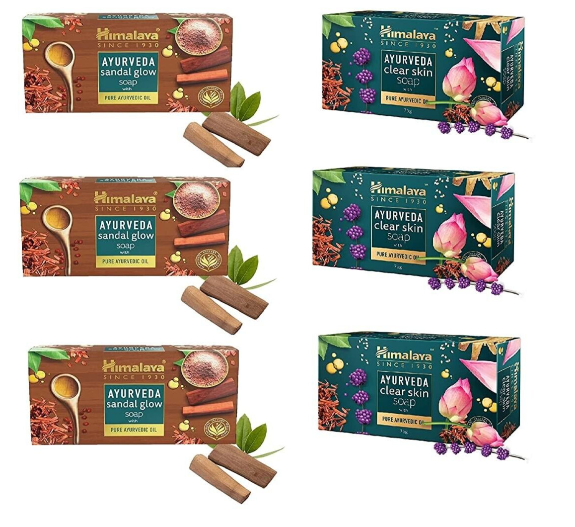 6X Himalaya Ayurveda Sandal Glow Soap + Ayurveda Clear Skin Soap 3 each of 75 gm
