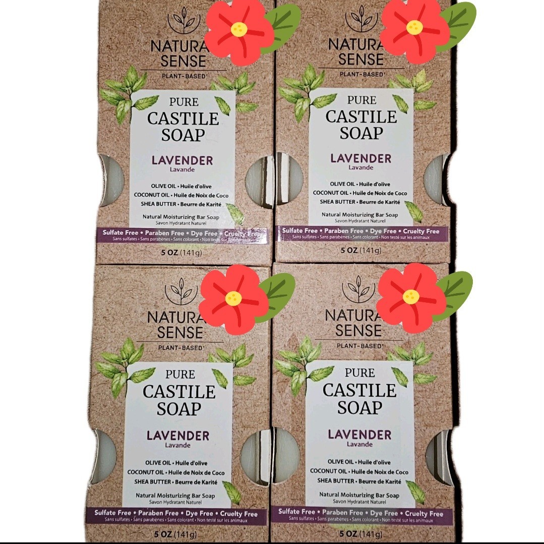 Natural Sense Castile Soap 4 Pack 5oz Lavender Plant Based Sulfate Free Bars