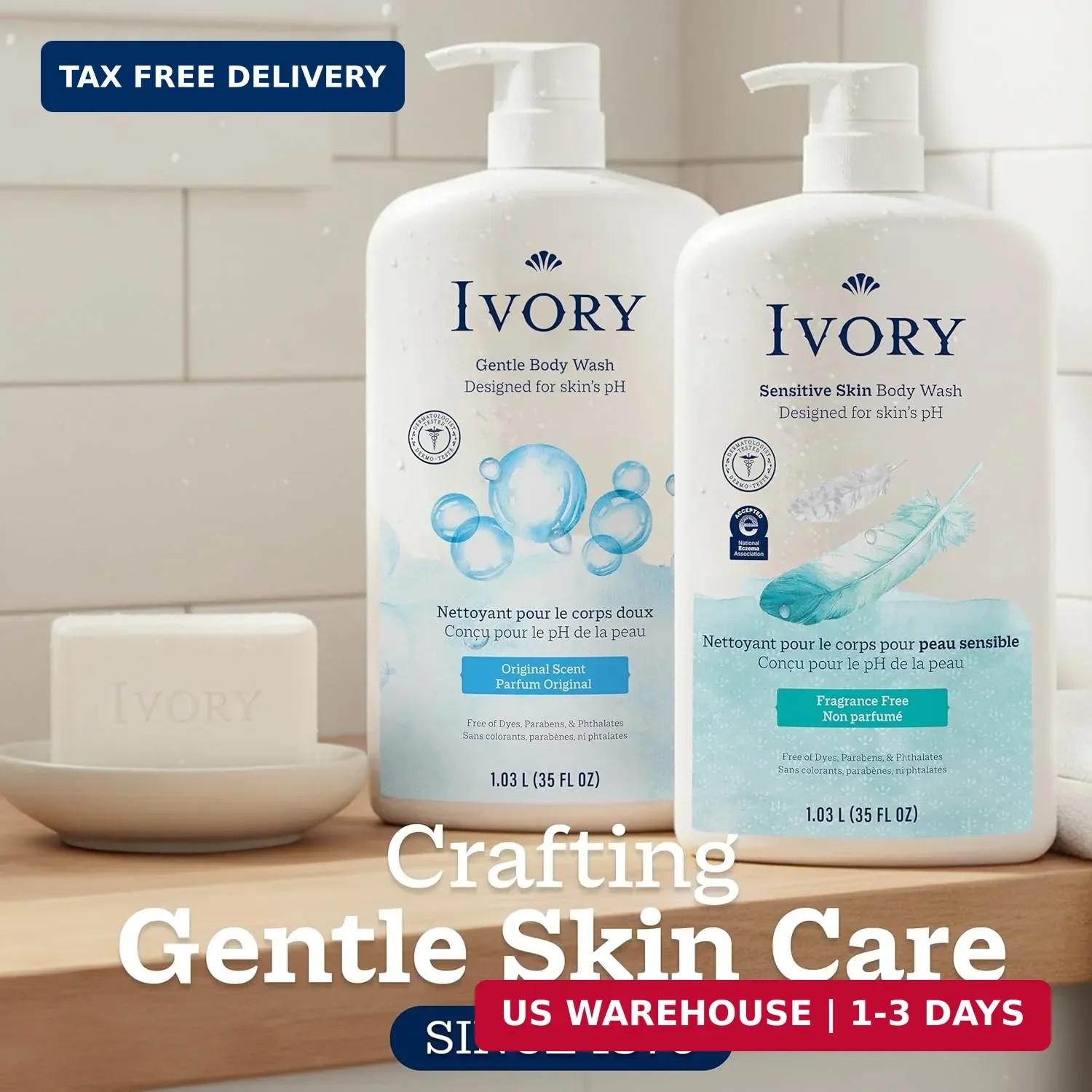 Ivory Sensitive Bar Soap, Designed for Whole Family, Fragrance Free, 99.44% Pure