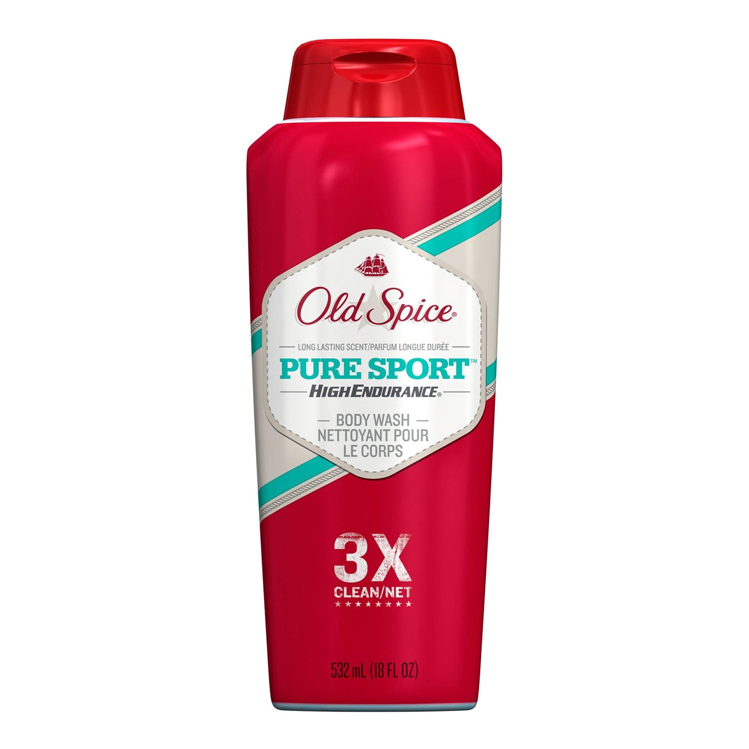 Old Spice High Endurance Body Wash, Pure Sport, 18 18 Fl Oz (Pack of 1), Red