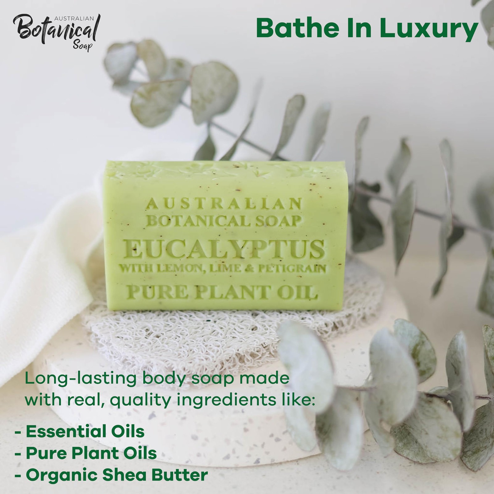 Australian Botanical Soap 6.6 OZ Eucalyptus Lime Lemon Pack of 8