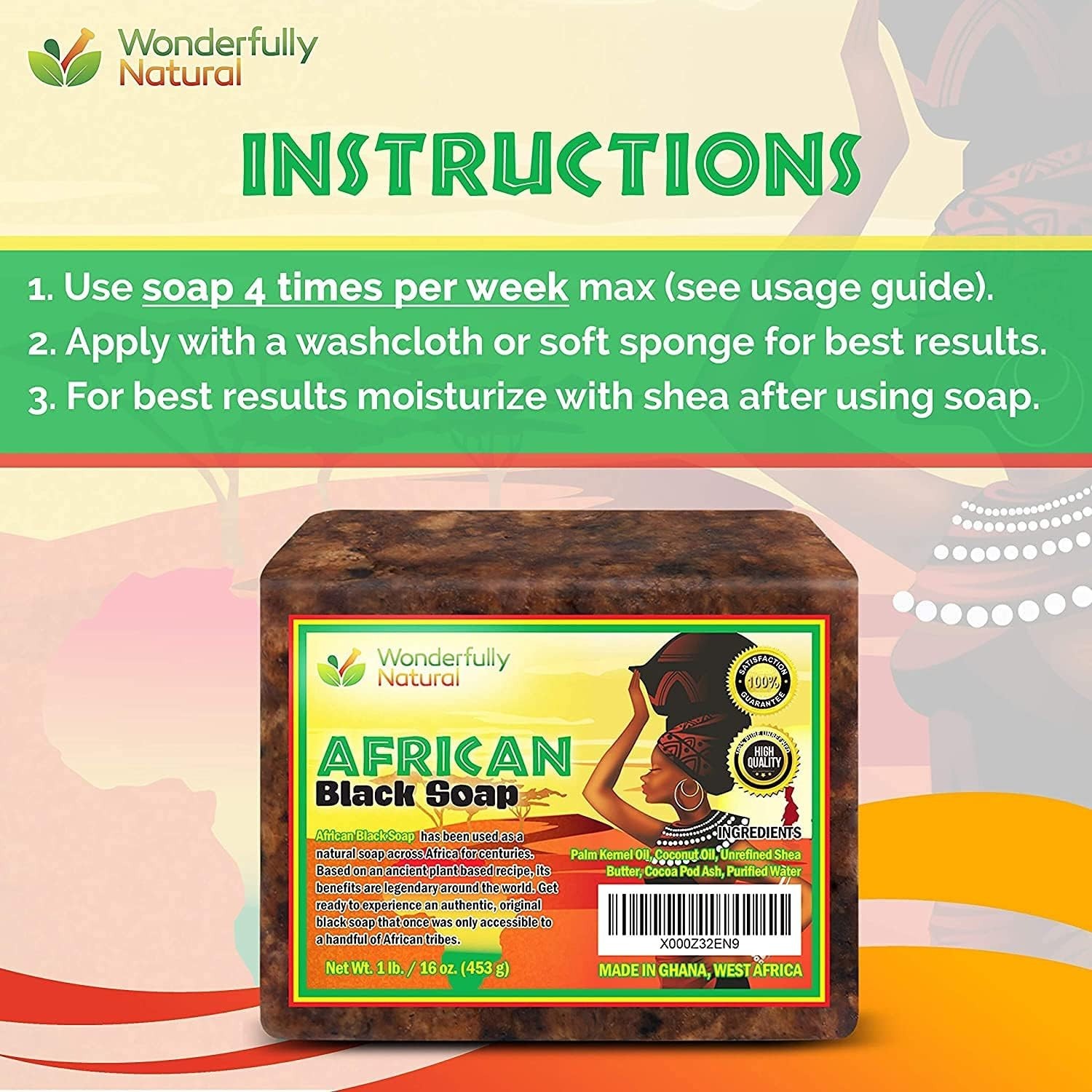 Unscented Organic African Black Soap – Fights Acne & Brightens Skin Tone
