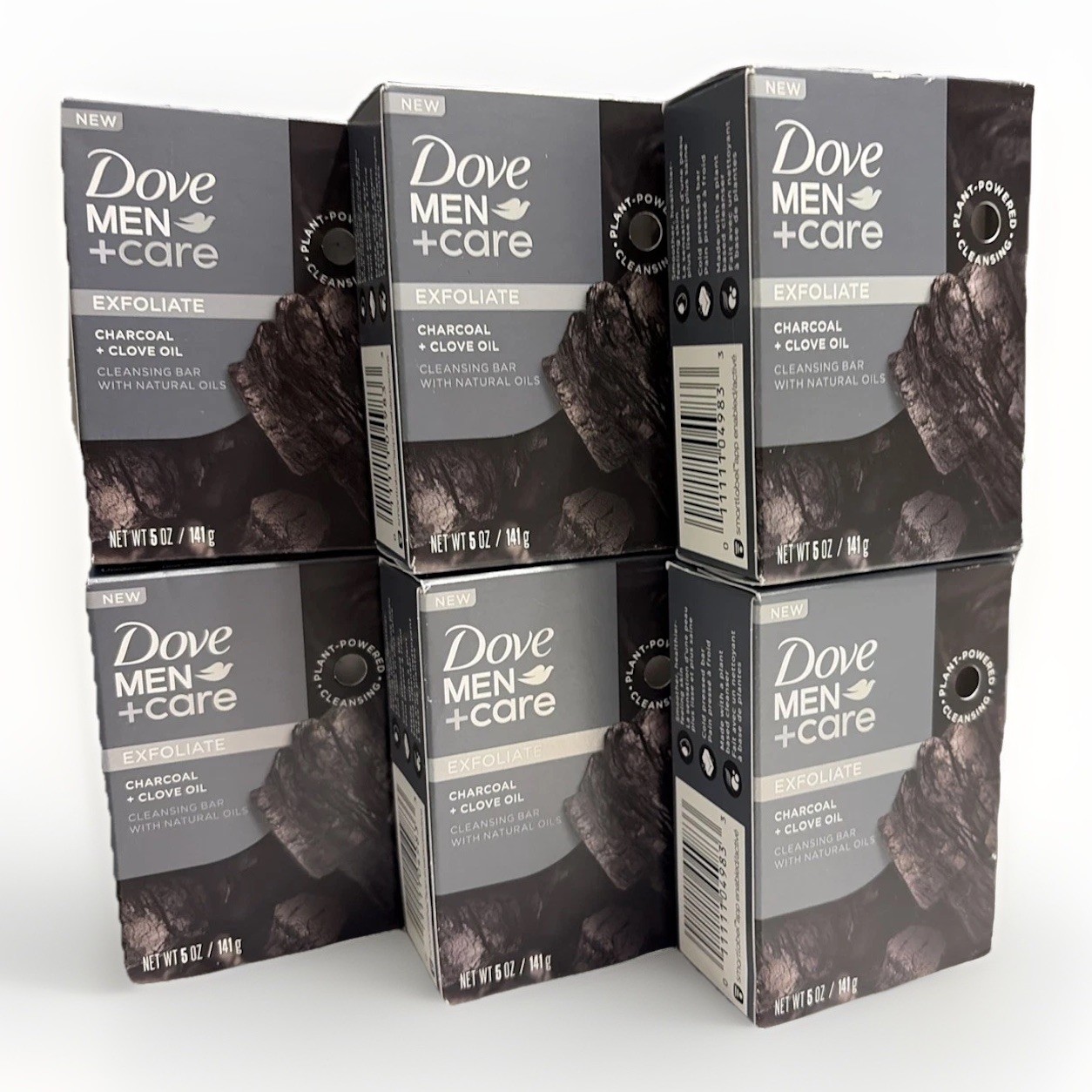 6 Pack: Dove Men+Care Exfoliate Plant Based Bar Soap – Charcoal & Clove Oil 5 oz