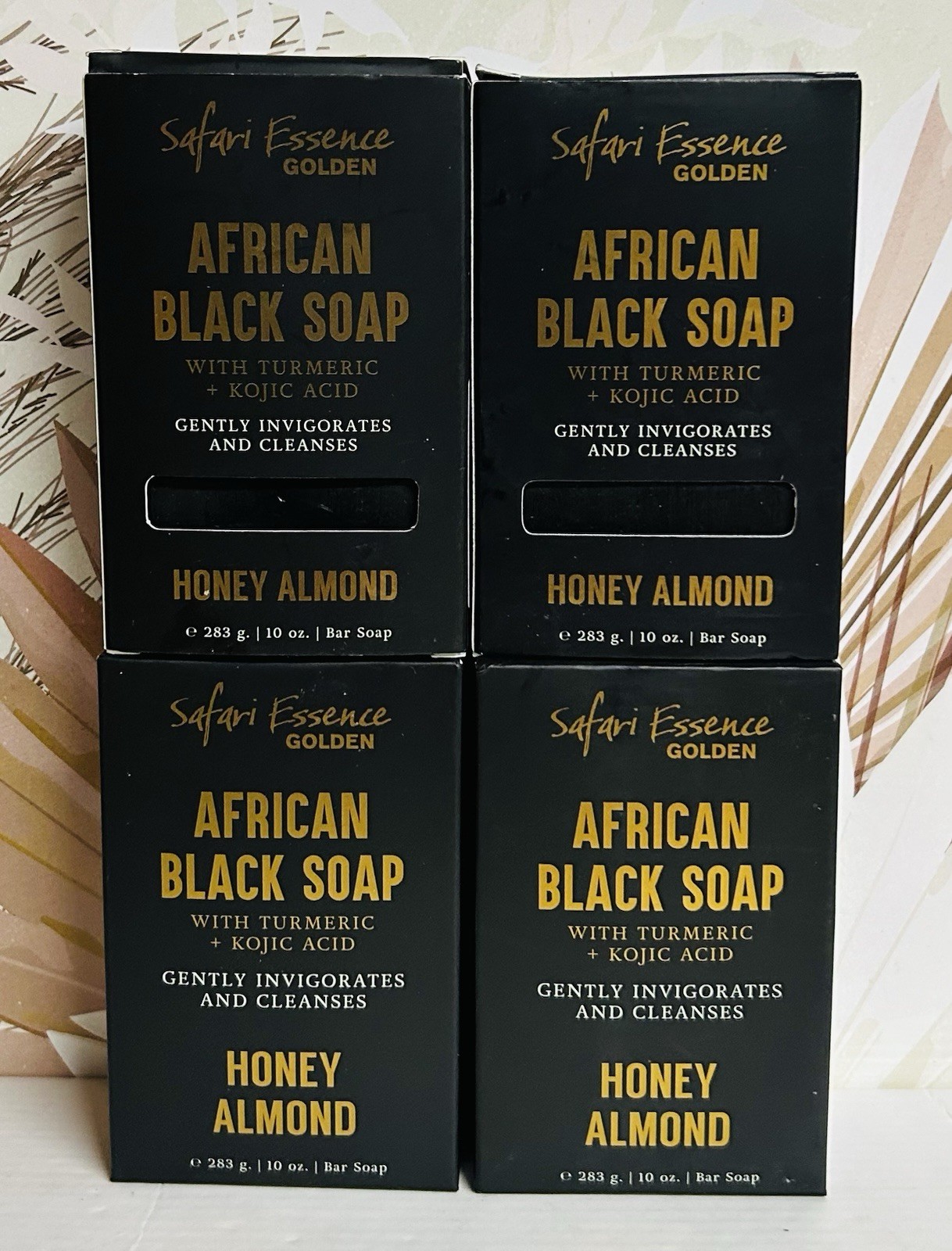 4-Pack Honey Almond African Black Soap with Turmeric 10 oz Each