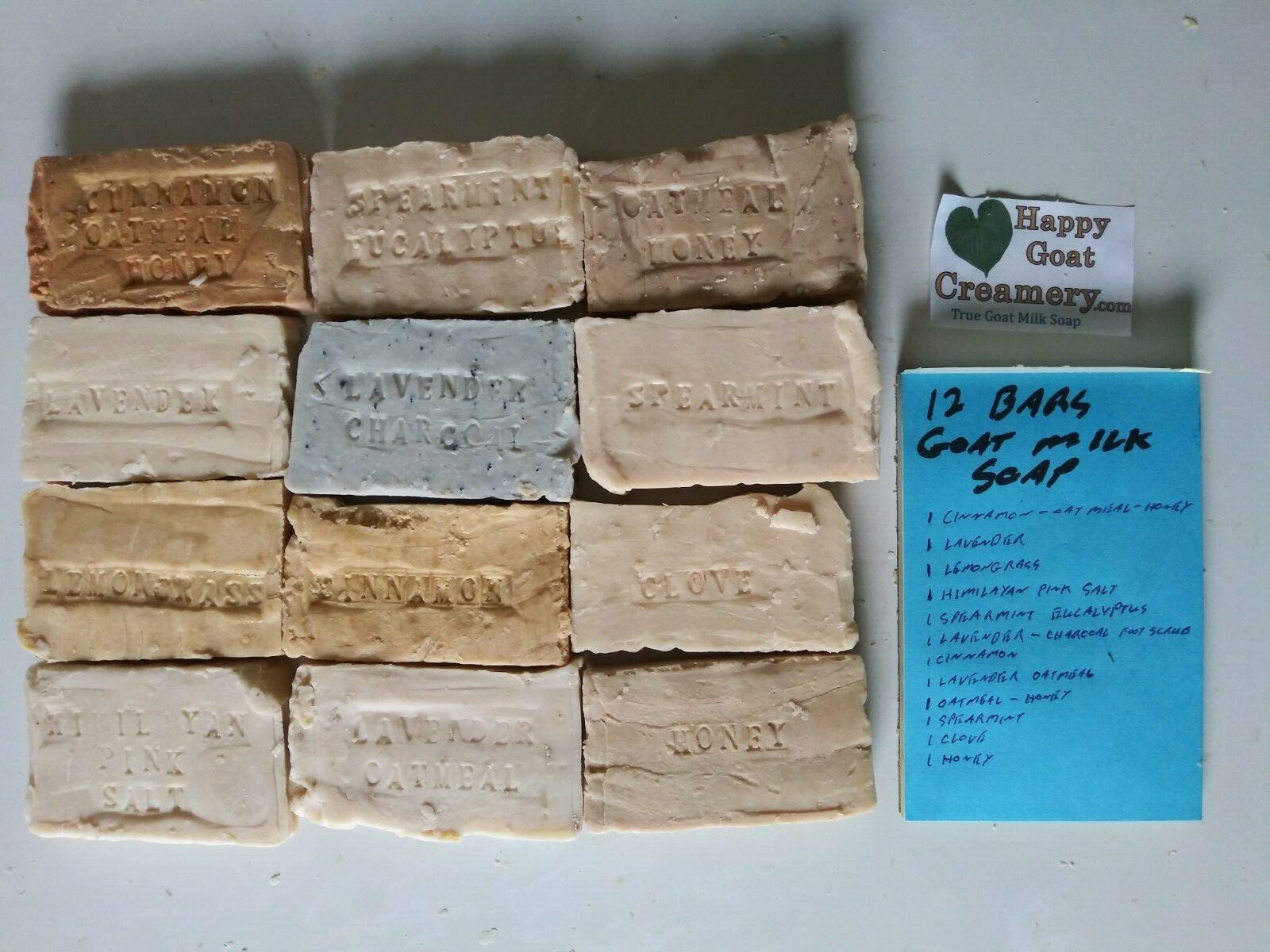 12 BARS RAW GOAT MILK SOAP HAPPY GOAT CREAMERY OATMEAL & HONEY LAVENDER SPEARMIN