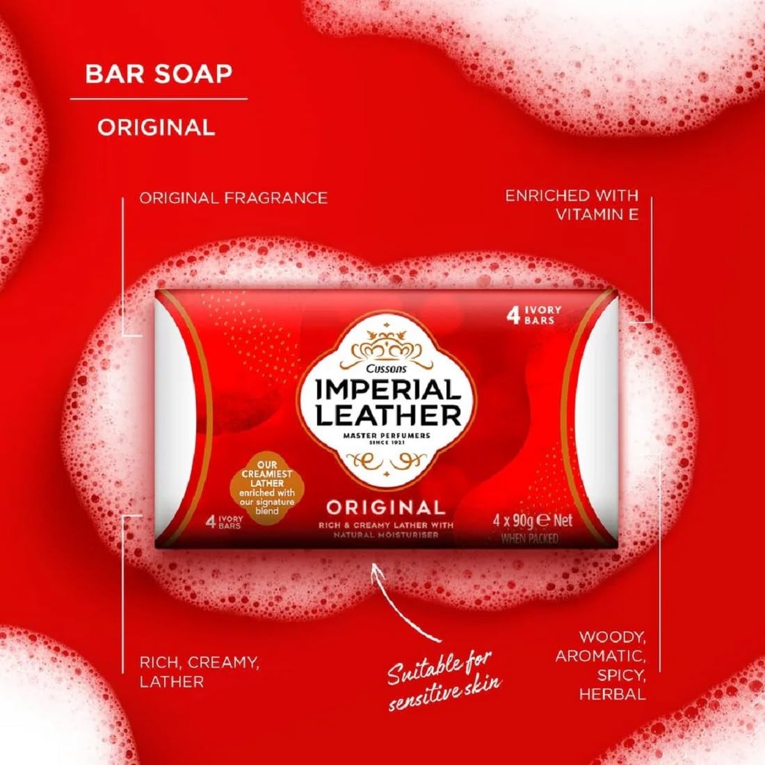Cussons Imperial Leather Original Bar Soap – 4 3.53 Ounce (Pack of 4), black