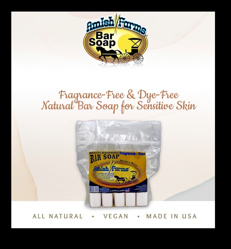 Amish Farm Worlds Best Quality Bar Soap Fragrance Free No Dyes (Pack of 5 Bars)