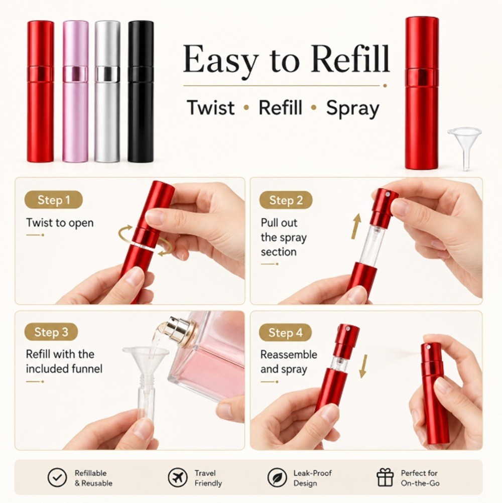 8ML Rotating Aluminum Perfume Mist Spray-Mini Refillable Travel Perfume Atomizer
