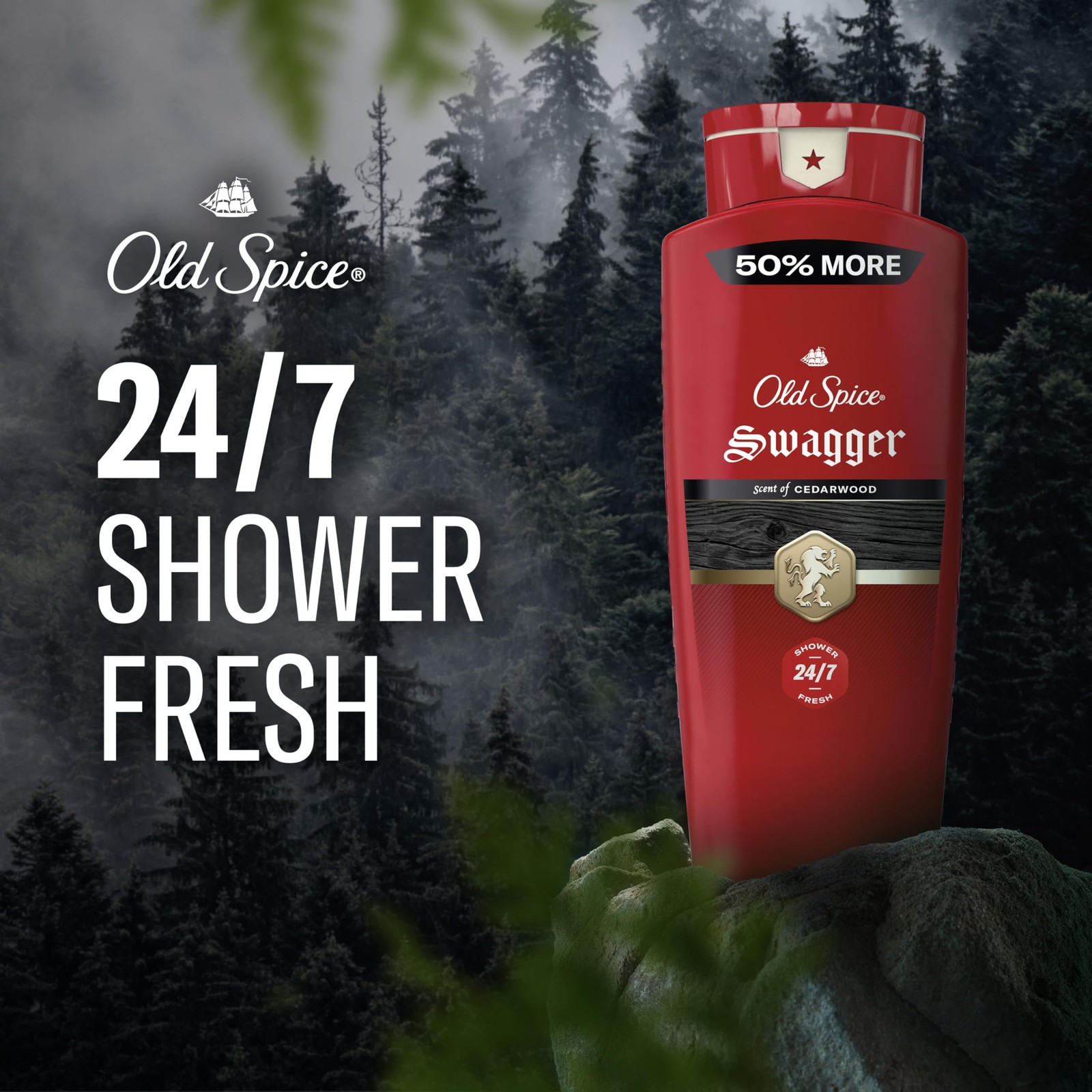 Old Spice Body Wash for Men, 24/7 Shower Fresh, 24 Ounce (Pack of 2), Red