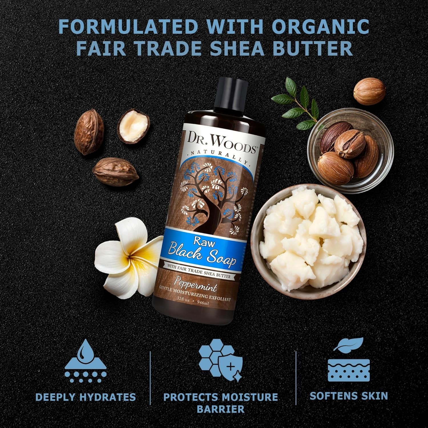 Dr. Woods Raw African Liquid Peppermint Black Soap 8 Fl oz