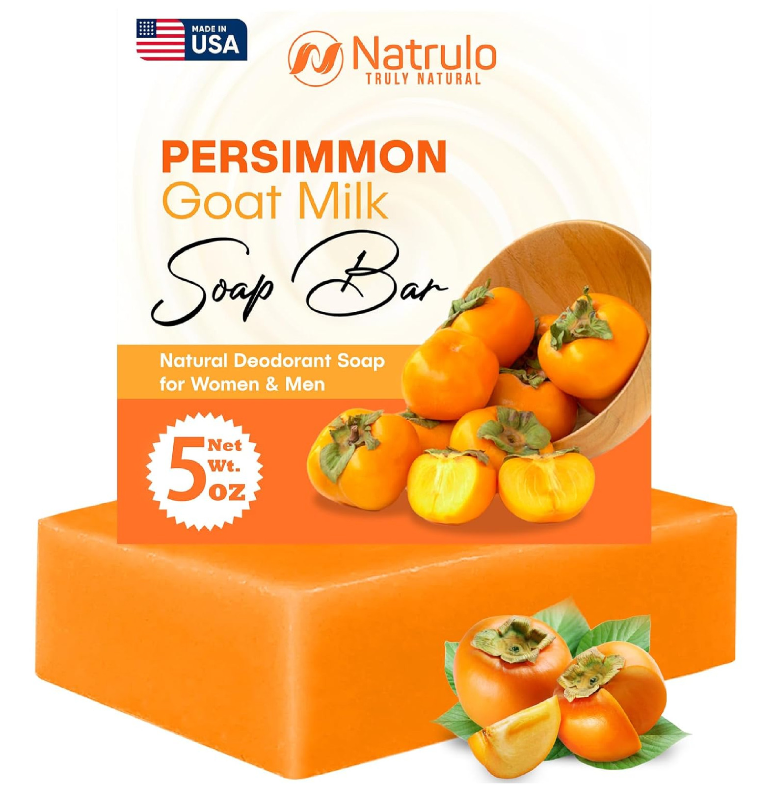 Persimmon Soap Bar for Body Odor Control – Purifying Deodorizing Body Wash with