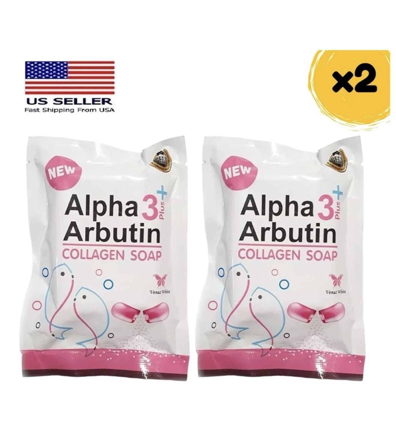 2 Packs Alpha 3 Plus Arbutin Collagen Whitening Body Soap Skin Reduce Acne 80gr