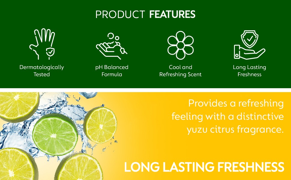 Fresh Body Wash and Shower Gel, Fresh Yuzu Citrus Scent Body Wash, 16.90 Fl Oz